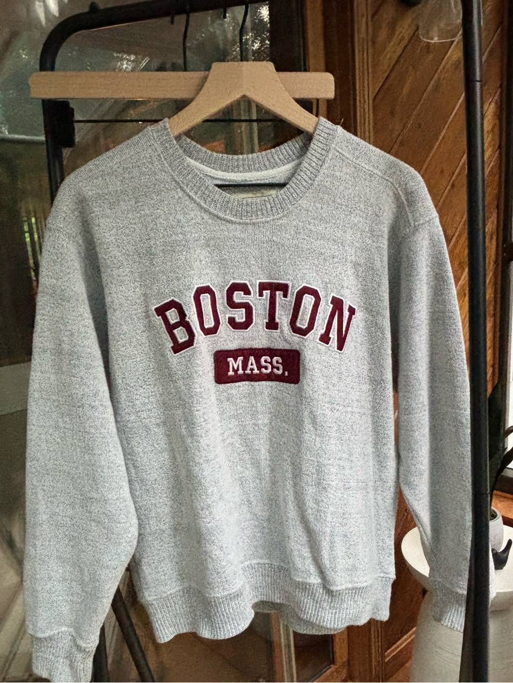 Gray Crewneck Sweatshirt with Maroon Boston